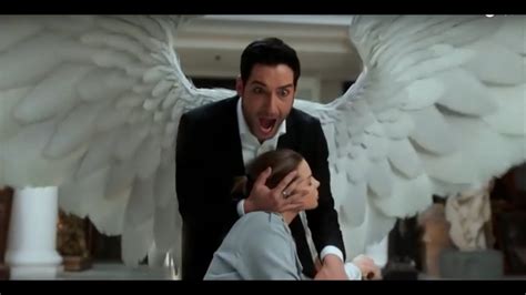 lucifer save chloe|lucifer protects chloe with wings.